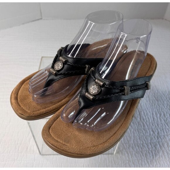 Minnetonka Womens Navy Leather Slip-on Sandals SZ 10 Travel Vacation - Picture 2 of 9